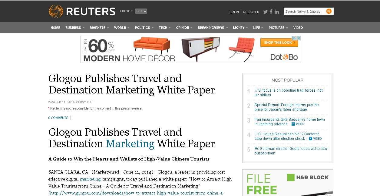 Reuters Glogou Publishes Travel and Destination Marketing White Paper